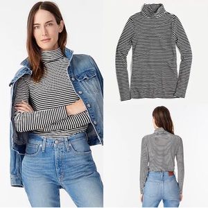 J.Crew Turtleneck Cotton Shirt Black & White Striped Size Medium